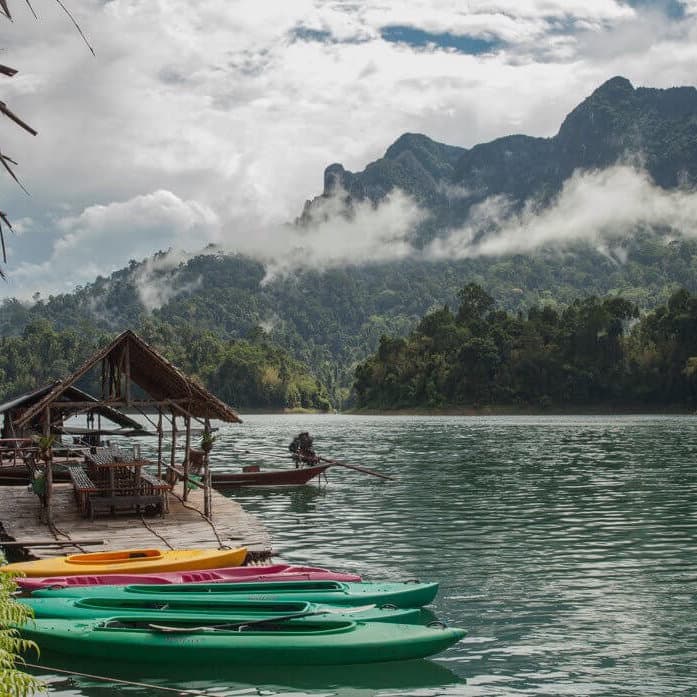 Kayaking at floating bungalows on Cheow Lan Lake
